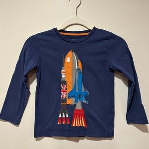 Mini Boden Rocket Appliqué Long Sleeve Shirt - 5-6Y